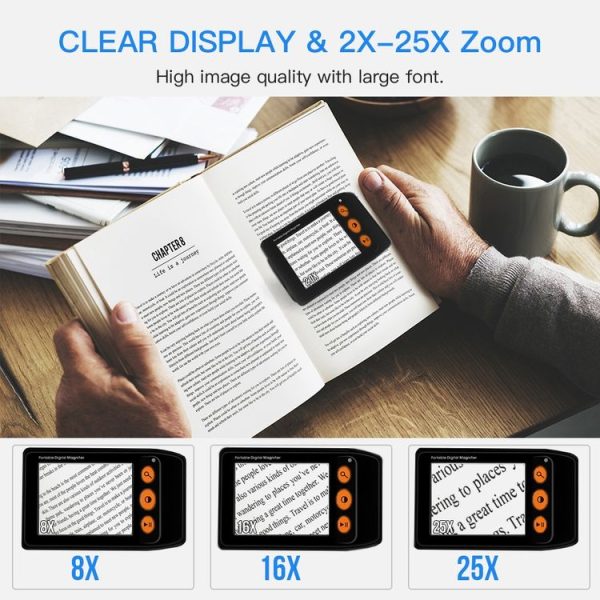 3.5 Inch 2X-25X High-Definition Handheld Magnifying Glass Electronic Vision Aid (Black) - Image 6