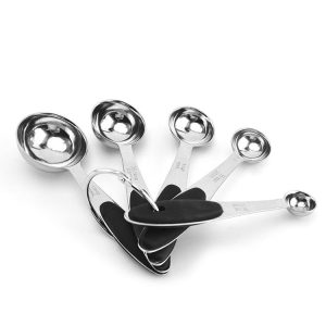 5 in 1 Stainless Steel Measuring Spoon Set Coffee Spoon Baking Kitchen Gadget, Style: Measuring Spoon (Black)