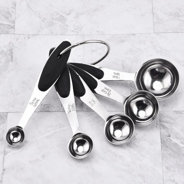 5 in 1 Stainless Steel Measuring Spoon Set Coffee Spoon Baking Kitchen Gadget, Style: Measuring Spoon (Black) - Image 2