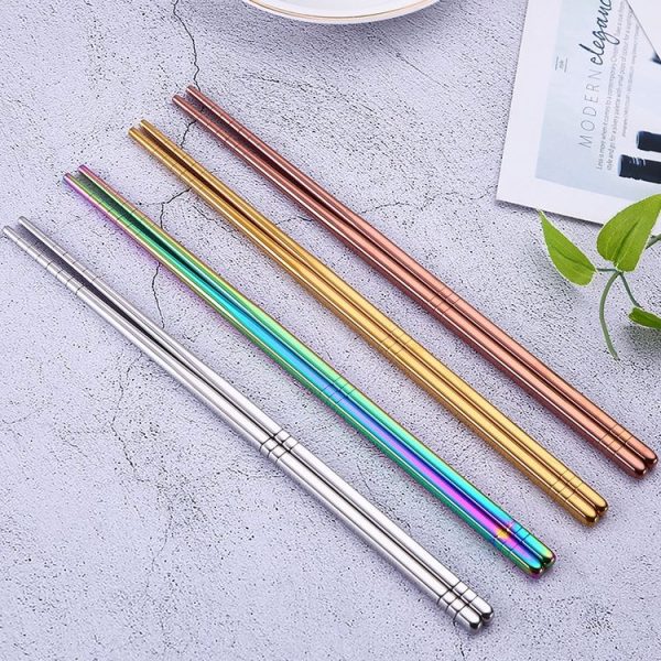 1 Pair Stainless Steel Tableware Colorful Reusable Metal Chopsticks Dishware, Length: 23cm (Silver) - Image 3
