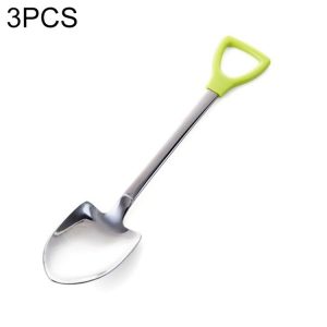 3 PCS Stainless Steel Shovel Shape Tea Coffee Sugar Spoon Ice Cream Dessert Spoon (Small Green)