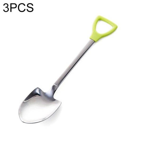 3 PCS Stainless Steel Shovel Shape Tea Coffee Sugar Spoon Ice Cream Dessert Spoon (Small Green)