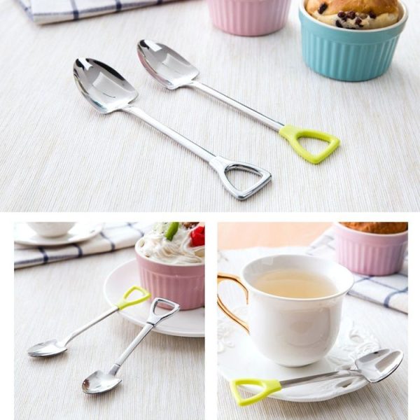3 PCS Stainless Steel Shovel Shape Tea Coffee Sugar Spoon Ice Cream Dessert Spoon (Small Green) - Image 6