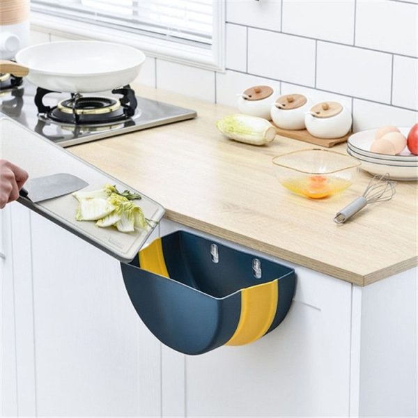 Household Kitchen Office Car Free Punch Hanging Foldable Trash Bin (Beige) - Image 3