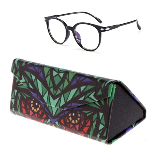 Foldable Triangle Animal Print Glasses Case Sunglasses Myopia Frame Case (Owl)