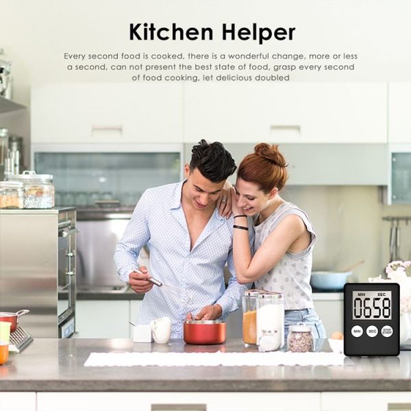 Super Thin LCD Digital Screen Kitchen Timer Cooking Count Up Countdown Alarm Magnet Clock (White) - Image 5