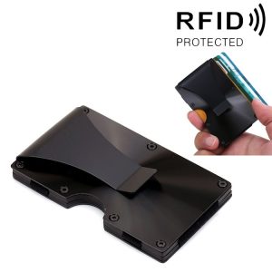 X-11D Ultra-thin Business Card Holder Aluminum Credit Card Metal Anti-magnetic Wallet (Black)