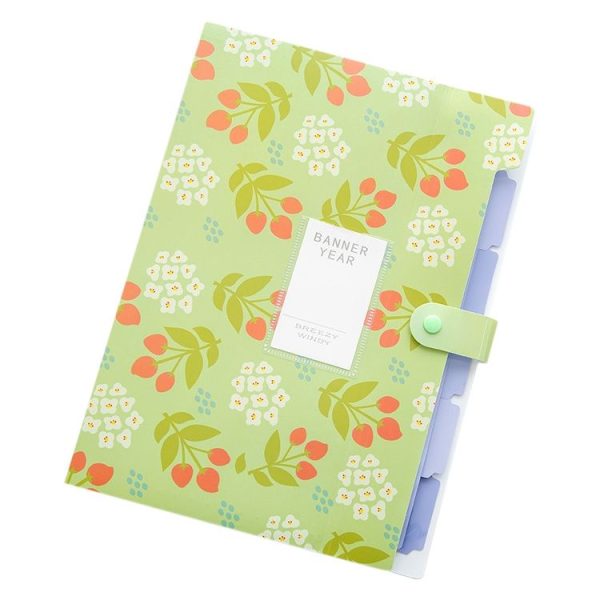 Office Small Fresh Flowers Multi-layer Folder PVC Folder (Green)