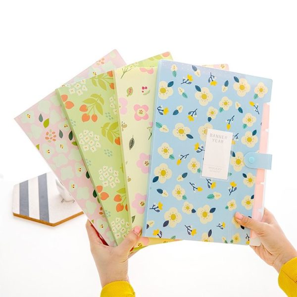 Office Small Fresh Flowers Multi-layer Folder PVC Folder (Green) - Image 2