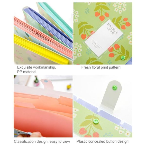 Office Small Fresh Flowers Multi-layer Folder PVC Folder (Green) - Image 3