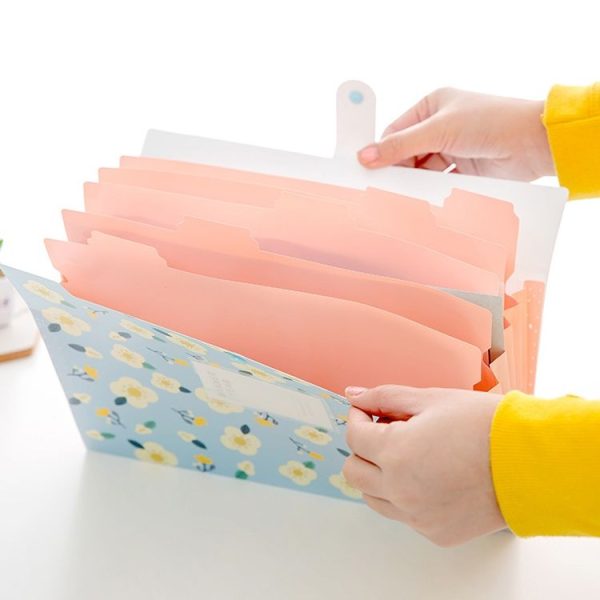 Office Small Fresh Flowers Multi-layer Folder PVC Folder (Green) - Image 4