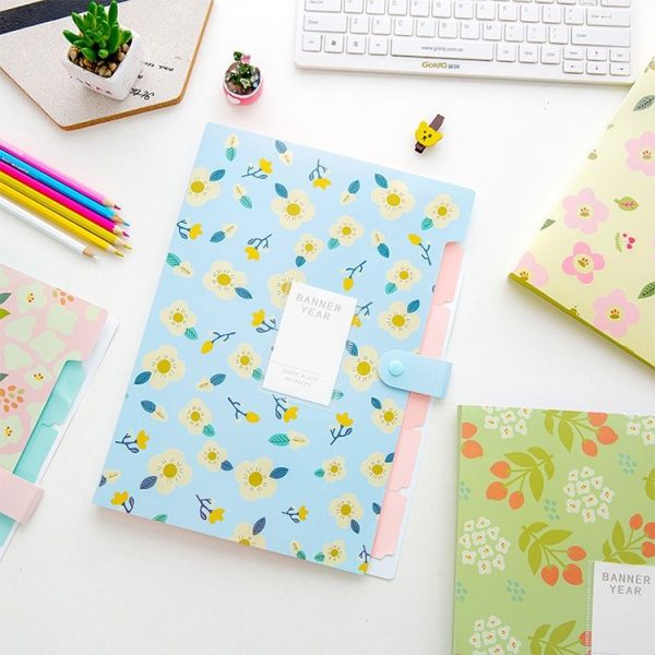 Office Small Fresh Flowers Multi-layer Folder PVC Folder (Green) - Image 7