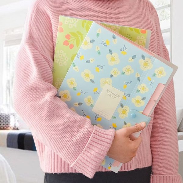 Office Small Fresh Flowers Multi-layer Folder PVC Folder (Green) - Image 8