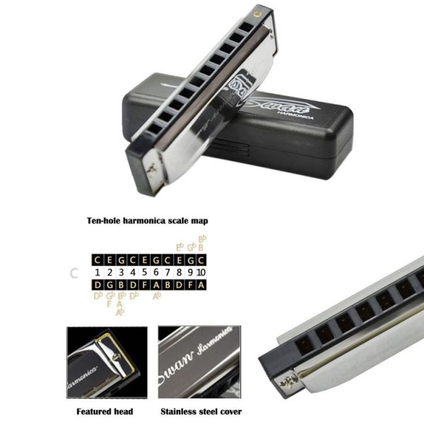 Swan 10 Holes Full-scale Bruce Harmonica Beginner Children Adult Students Playing Musical Instruments - Image 4