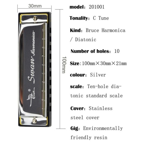 Swan 10 Holes Full-scale Bruce Harmonica Beginner Children Adult Students Playing Musical Instruments - Image 5