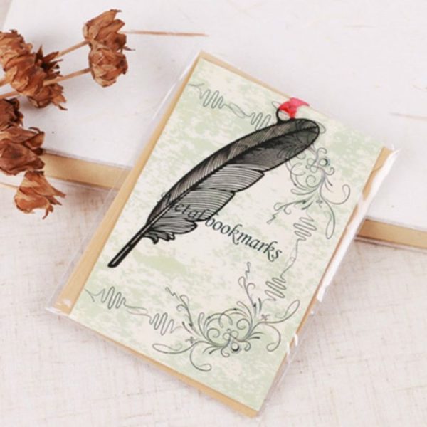 2 PCS Ferrous Metal Bookmarks Creative Stationery Gifts Feather - Image 2