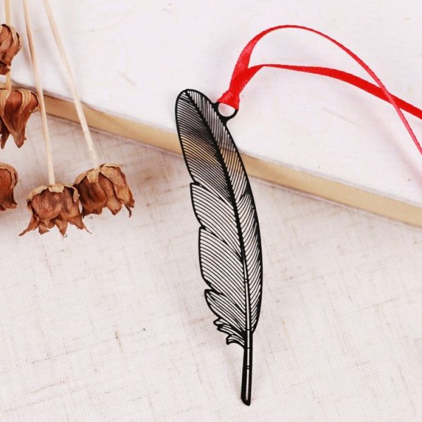 2 PCS Ferrous Metal Bookmarks Creative Stationery Gifts Feather - Image 3