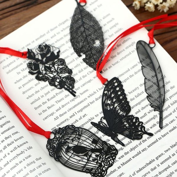 2 PCS Ferrous Metal Bookmarks Creative Stationery Gifts Feather - Image 4