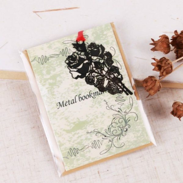 2 PCS Ferrous Metal Bookmarks Creative Stationery Gifts Rose Flower - Image 2