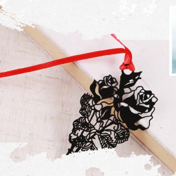 2 PCS Ferrous Metal Bookmarks Creative Stationery Gifts Rose Flower - Image 3