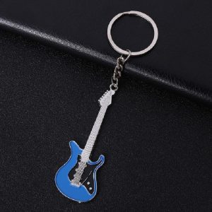 2 PCS Creative Guitar Keychain Metal Musical Instrument Pendant (Blue)