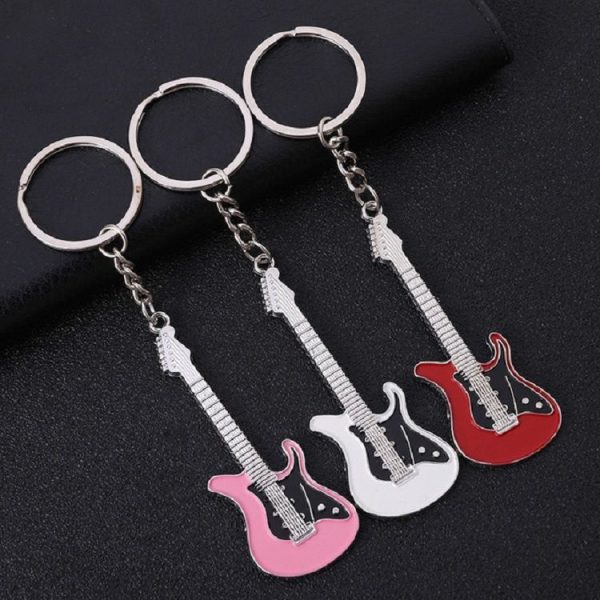2 PCS Creative Guitar Keychain Metal Musical Instrument Pendant (Blue) - Image 3