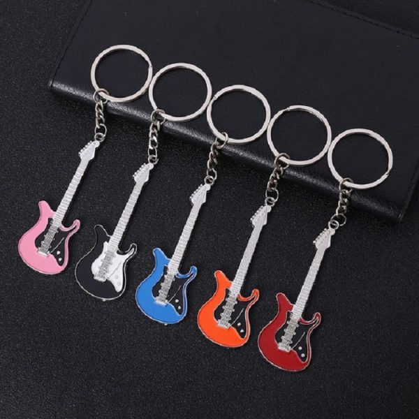 2 PCS Creative Guitar Keychain Metal Musical Instrument Pendant (Blue) - Image 6
