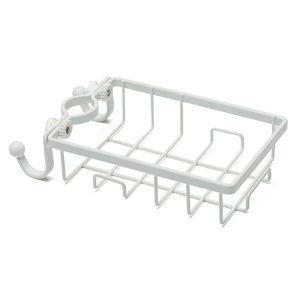 Faucet Rack Kitchen Rag Storage Drain Box Bathroom Bath Soap Cosmetic Storage Shelf Sink Hanging Basket (White)