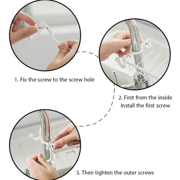 Faucet Rack Kitchen Rag Storage Drain Box Bathroom Bath Soap Cosmetic Storage Shelf Sink Hanging Basket (White) - Image 6
