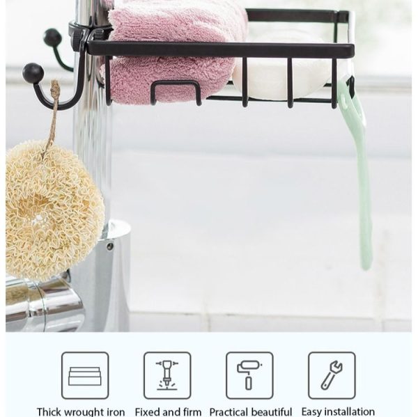 Faucet Rack Kitchen Rag Storage Drain Box Bathroom Bath Soap Cosmetic Storage Shelf Sink Hanging Basket (White) - Image 7