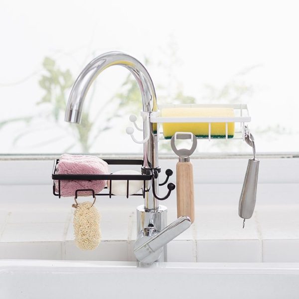 Faucet Rack Kitchen Rag Storage Drain Box Bathroom Bath Soap Cosmetic Storage Shelf Sink Hanging Basket (White) - Image 9