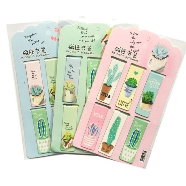 4 Sets Green Plants Creative Double-sided Magnetic Bookmark, Style Random Delivery