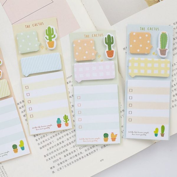 4 Sets Cactus Cute Memo Pad Notepad Self-adhesive Sticky Notes Planner Stickers School Stationery Supplies (Green shade) - Image 4