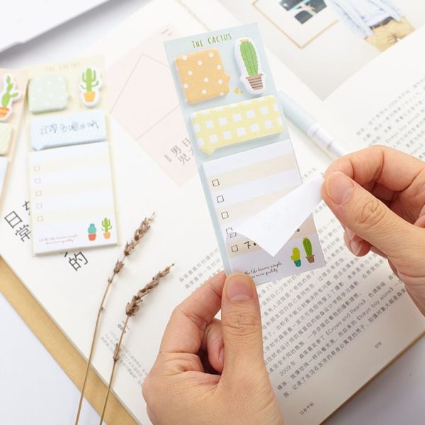 4 Sets Cactus Cute Memo Pad Notepad Self-adhesive Sticky Notes Planner Stickers School Stationery Supplies (Green shade) - Image 5