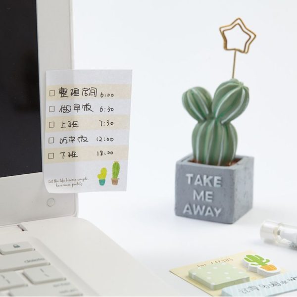 4 Sets Cactus Cute Memo Pad Notepad Self-adhesive Sticky Notes Planner Stickers School Stationery Supplies (Green shade) - Image 6