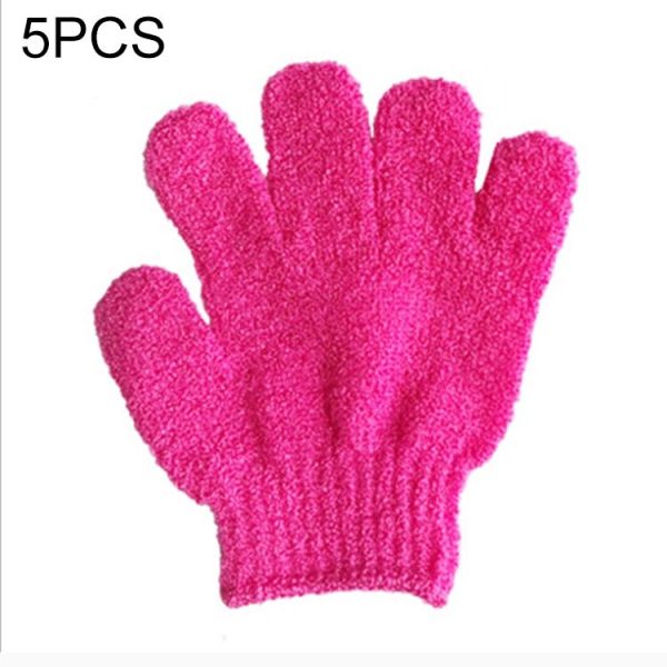 5 PCS Shower Bath Gloves Exfoliating Spa Massage Scrub Body Glove (Red)