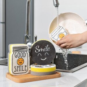 4 PCS / Set Cartoon Smiley Dishwashing Sponge Wipe Kitchen Double-sided Scouring Pad, Style: Sponge Wipe
