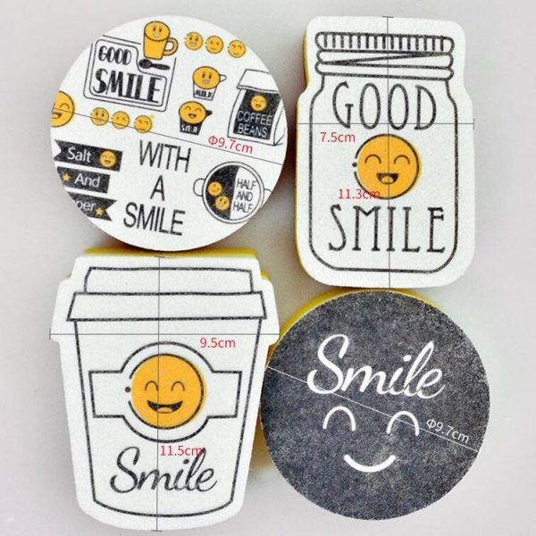 4 PCS / Set Cartoon Smiley Dishwashing Sponge Wipe Kitchen Double-sided Scouring Pad, Style: Sponge Wipe - Image 2