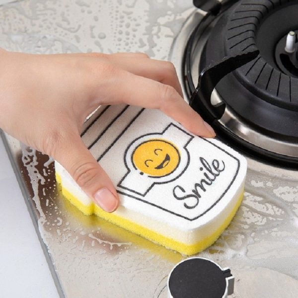 4 PCS / Set Cartoon Smiley Dishwashing Sponge Wipe Kitchen Double-sided Scouring Pad, Style: Sponge Wipe - Image 4