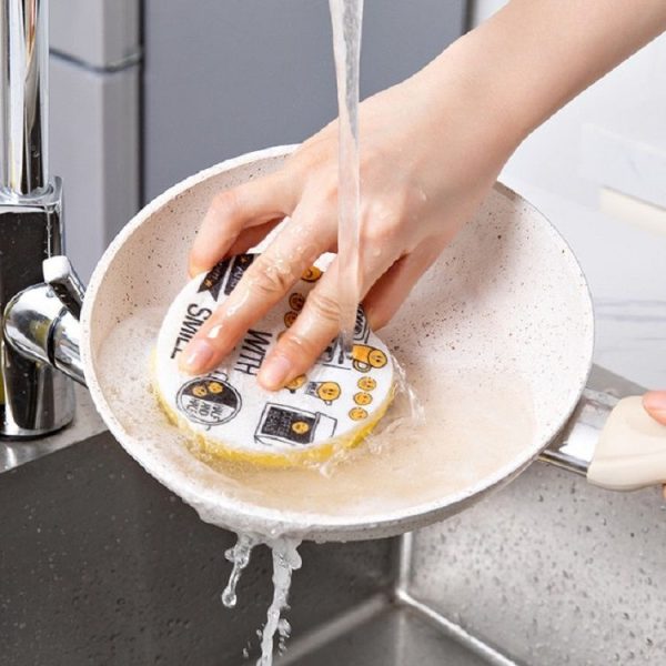 4 PCS / Set Cartoon Smiley Dishwashing Sponge Wipe Kitchen Double-sided Scouring Pad, Style: Sponge Wipe - Image 5