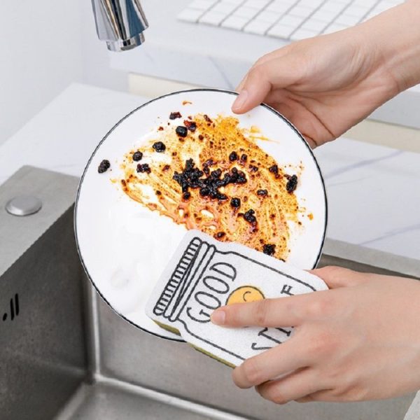 4 PCS / Set Cartoon Smiley Dishwashing Sponge Wipe Kitchen Double-sided Scouring Pad, Style: Sponge Wipe - Image 6