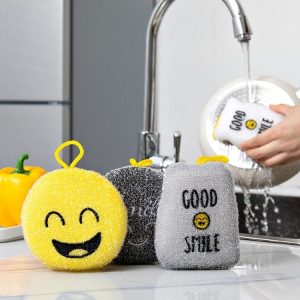 4 PCS / Set Cartoon Smiley Dishwashing Sponge Wipe Kitchen Double-sided Scouring Pad, Style: Acupuncture Rub