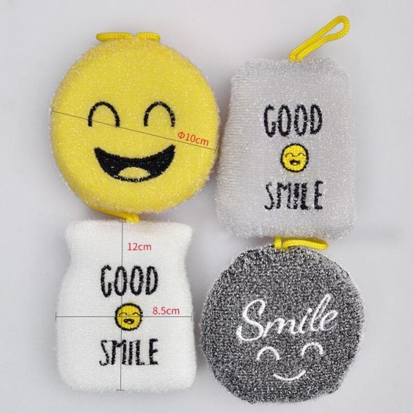 4 PCS / Set Cartoon Smiley Dishwashing Sponge Wipe Kitchen Double-sided Scouring Pad, Style: Acupuncture Rub - Image 2