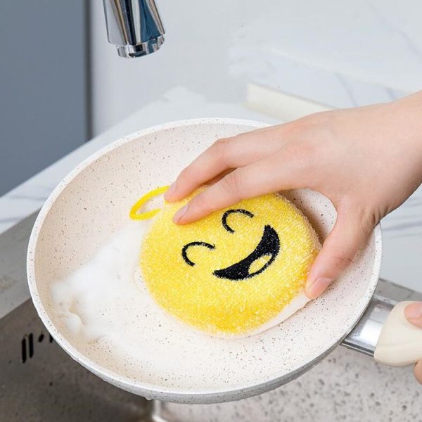 4 PCS / Set Cartoon Smiley Dishwashing Sponge Wipe Kitchen Double-sided Scouring Pad, Style: Acupuncture Rub - Image 4