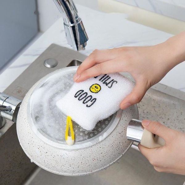 4 PCS / Set Cartoon Smiley Dishwashing Sponge Wipe Kitchen Double-sided Scouring Pad, Style: Acupuncture Rub - Image 5
