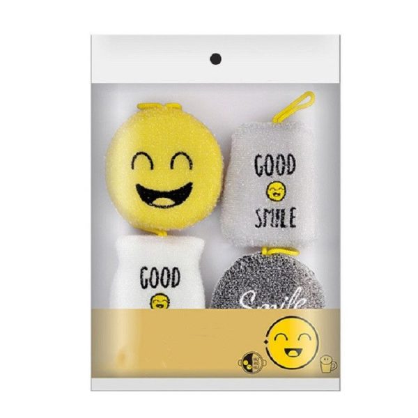 4 PCS / Set Cartoon Smiley Dishwashing Sponge Wipe Kitchen Double-sided Scouring Pad, Style: Acupuncture Rub - Image 7