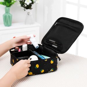 Large Capacity Portable Lady Waterproof Padded Travel Cosmetic Bag Beautician Storage Bags Women Makeup Bag (Style B Black Lemon)