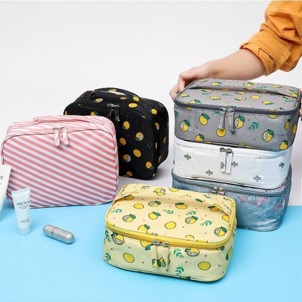 Large Capacity Portable Lady Waterproof Padded Travel Cosmetic Bag Beautician Storage Bags Women Makeup Bag (Style B Black Lemon) - Image 7