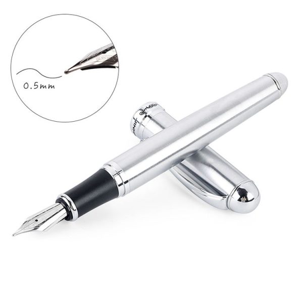 X750 Stationery Stainless Steel Fountain Pen Medium Nib Ink Pens School Oiifice Gift, Nib Size: 0.5mm (Silver)