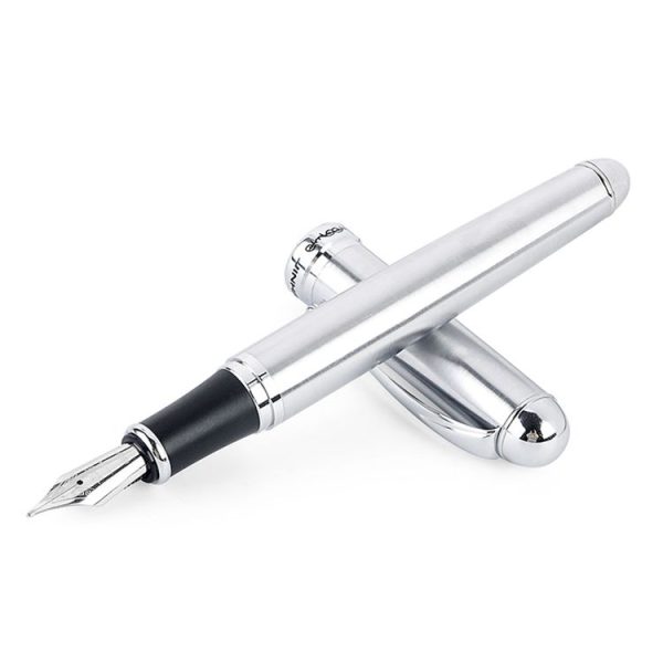 X750 Stationery Stainless Steel Fountain Pen Medium Nib Ink Pens School Oiifice Gift, Nib Size: 0.5mm (Silver) - Image 2